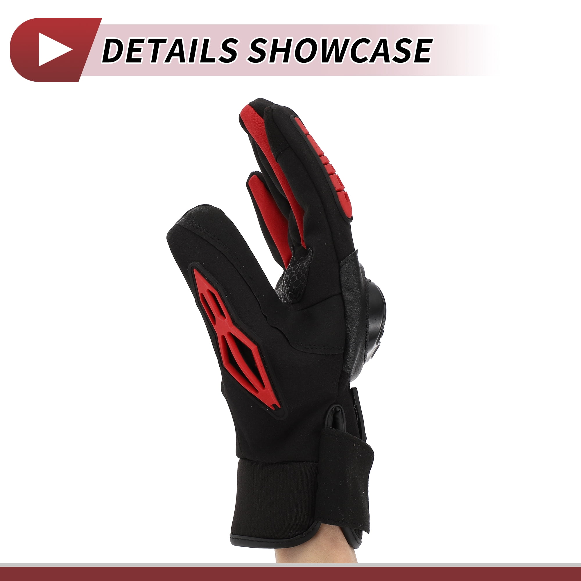 Unique Bargains 1 Pair Motorcycle Gloves Breathable Heat Dissipation Cycling Gloves Full Finger Black Red Polyester