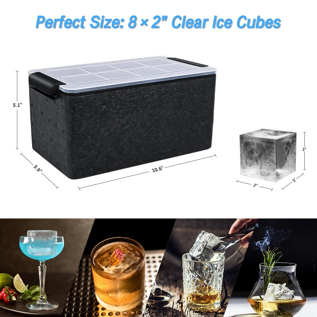 Upgrade 2 Inch Clear Ice Cube Tray Make 8 Large Square Crystal Maker For Cocktail  & Drinks Gifts Men