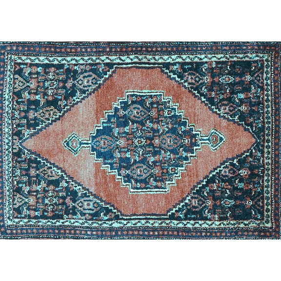 Ahgly Company Indoor Rectangle Medallion Light Blue Traditional Area Rugs, 2' x 4'