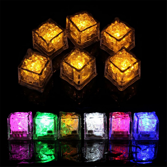 12PCS Waterproof LED Ice-Cube Flashing Glow in the Dark Light Up for Bar Club Drinking Party Decoration B