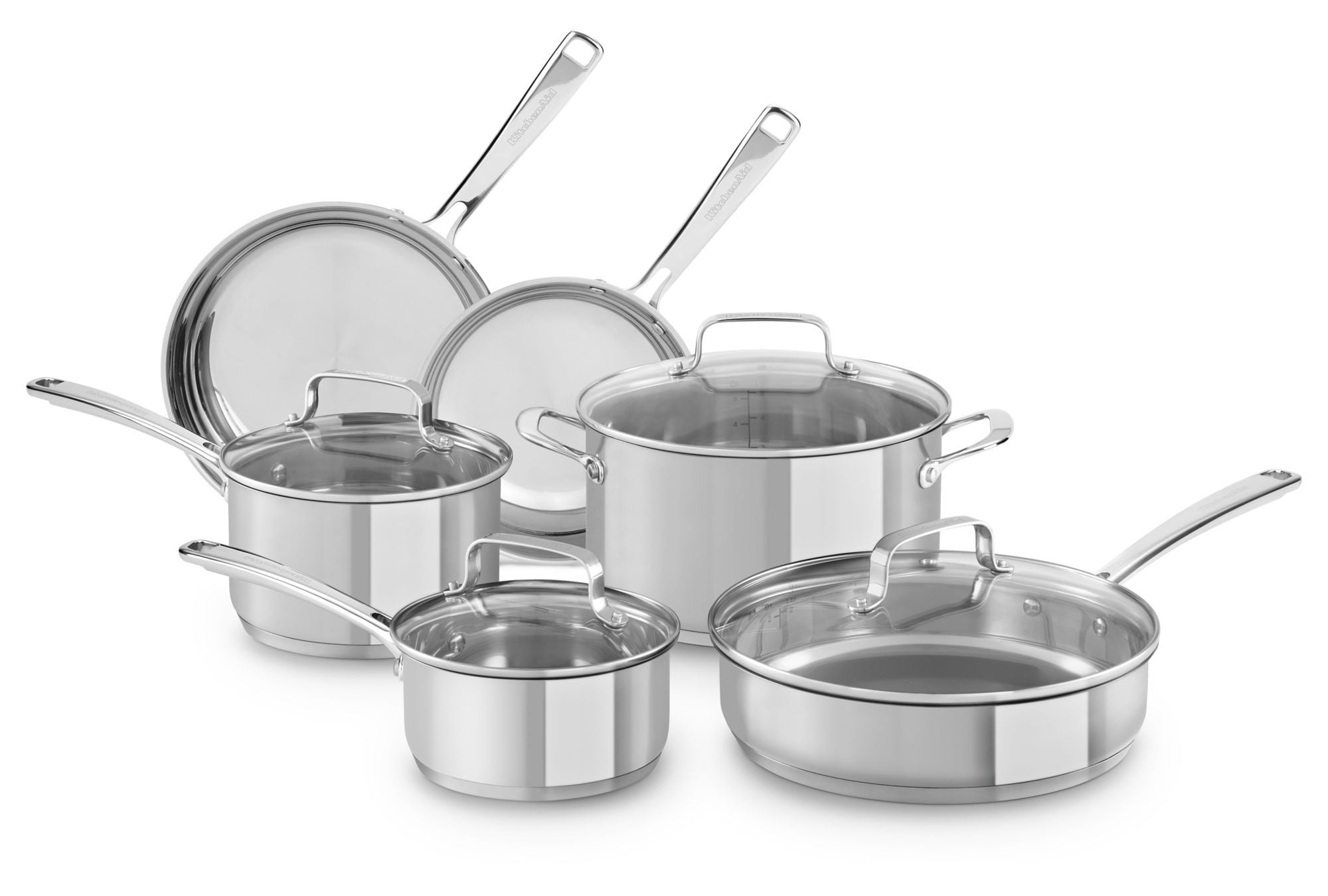 KitchenAid 10 Pieces Brushed Stainless Steel Cookware Set - AliExpress