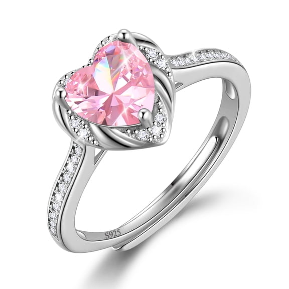 Ydou Love Heart Rings for Women, 925 Sterling Silver October Birthstone Ring with Pink Tourmaline Promise Birthday Christmas Mother's Day Gift for Mom Wife