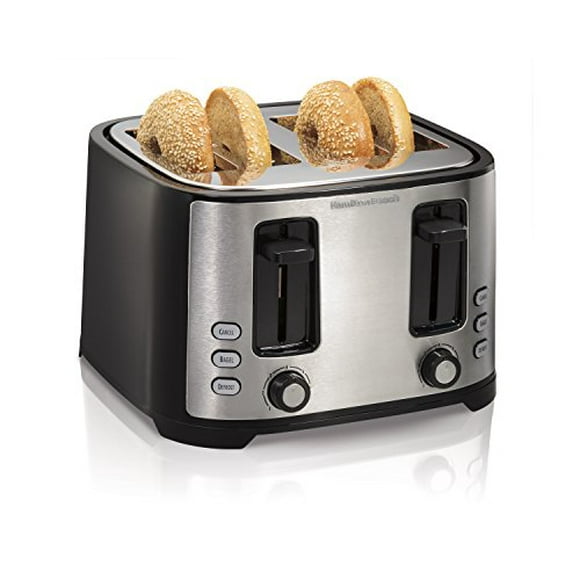 Hamilton Beach 4-Slice Toaster, Black with Extra Wide Slots, Defrost and Bagel Functions