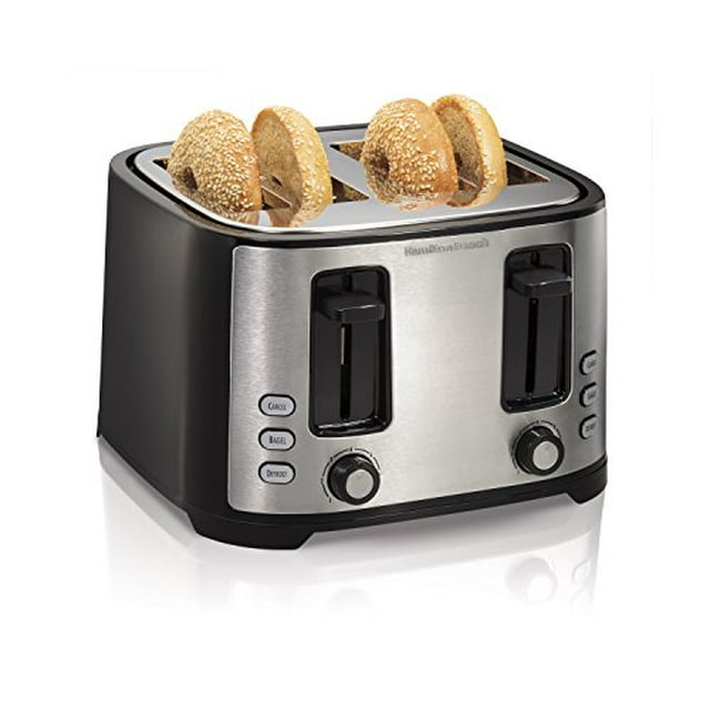 Hamilton Beach 4-Slice Toaster, Black with Extra Wide Slots, Defrost and Bagel Functions