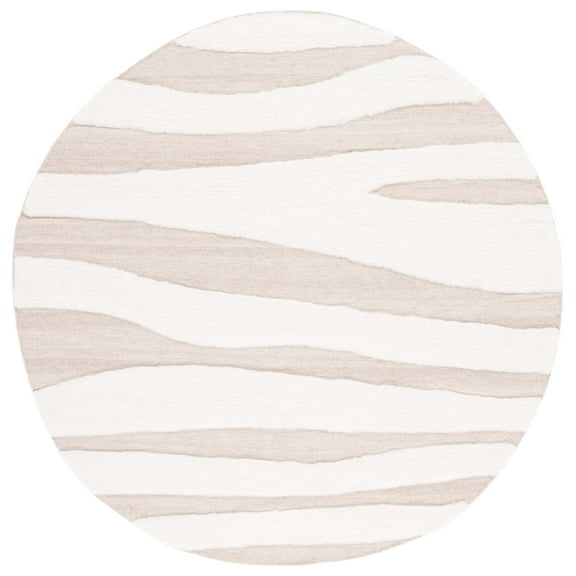 SAFAVIEH Manhattan Emma Wavy Striped Area Rug, Ivory/Beige, 6' x 6' Round