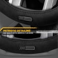 thumbnail image 5 of Cat® Honor Line Flux Leather Steering Wheel Cover w Metal Flag Emblem, Black Leatherette, Standard 14.5–15.5 Inch, Non Slip Comfort, Car Steering Wheel Cover for Auto Truck SUV, Car Accessories, 5 of 8