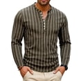 thumbnail image 2 of GrmtClth Shirt for Men Slim Fit Vertical Striped Tops Classic Button Tee Fashion Long Sleeve Blouses Henley Coffee 3XL, 2 of 4