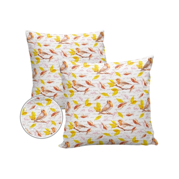 Pack of 2 Outdoor Pillow Covers, Fall Rustic Bird on Tree Branch Maple Leaves Waterproof Square Throw Pillowcase Cushion Decorative Pillow Covers for Couch Patio Tent, 20x20 in