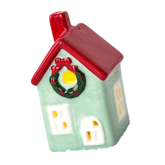 PatungKu Battery Operated Ceramic Holiday House Winter Display Ornamentation Seasonal Decoration