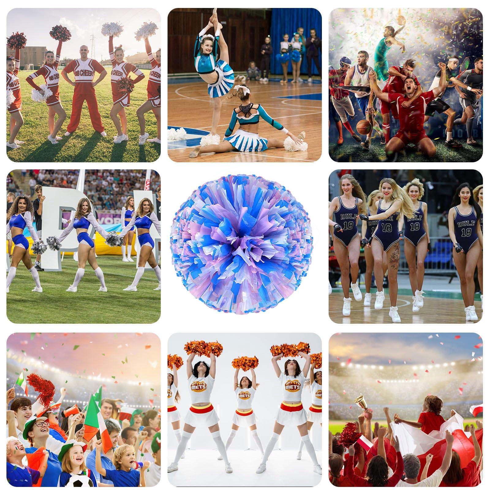 Cheer Pom Poms 22 Pcs Four Finger Handle, Cheerleading Handheld Squad Pompoms for Sports Team Cheer Spirit Games Dance Party Adults