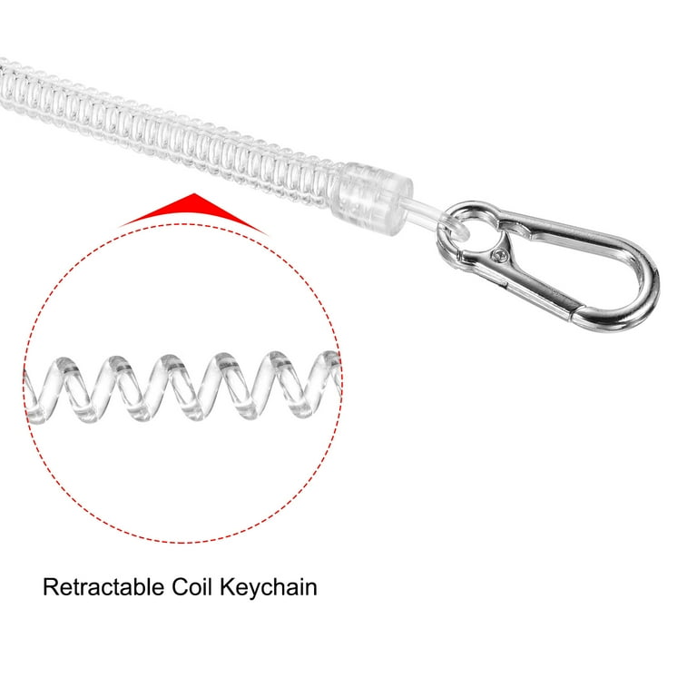 Uxcell Retractable Coil Spring Keychain Clasp with Big Key Ring 360mm, 2  Pack Plastic Spiral Stretchy Cord, Black