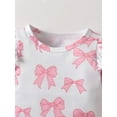 thumbnail image 2 of Infant Baby Girl Clothes Bow Print Long Sleeve Romper Flared Pants and Headband Outfits Set Pink 0-3 Months, 2 of 6
