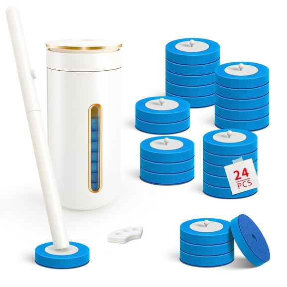 Leemone Toilet Brush Kit with Refill Heads, Wall-Mounted Cleaning System, Storage Caddy, and 24 Scrubbing Pads