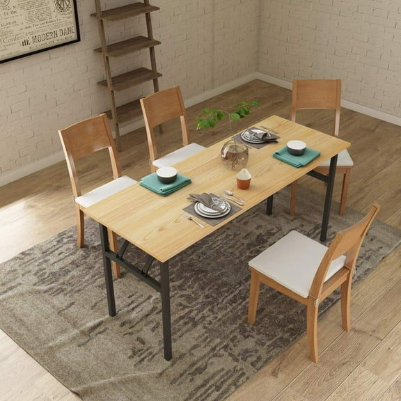 Computer Desk Office Desk 62 inches Folding Table with BIFMA Certification Computer Table Workstation No Install Needed, Teak