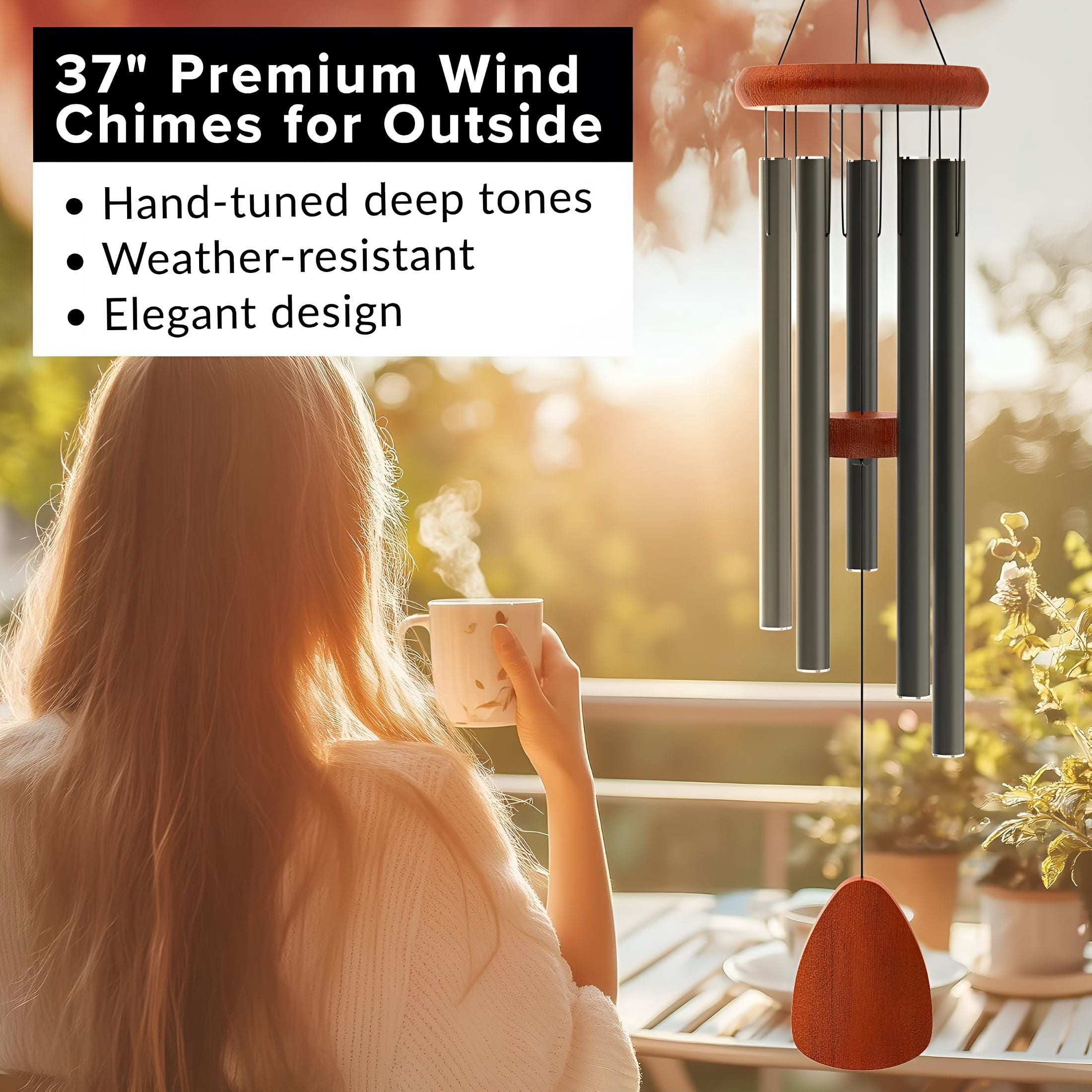 XIBUFE Wind Chimes for Outside - 37" Large Deep Tone Wind Chimes, Elegant Black Aluminum Windchimes Outdoors, Memorial Gift for Mom, Garden & Patio Decor