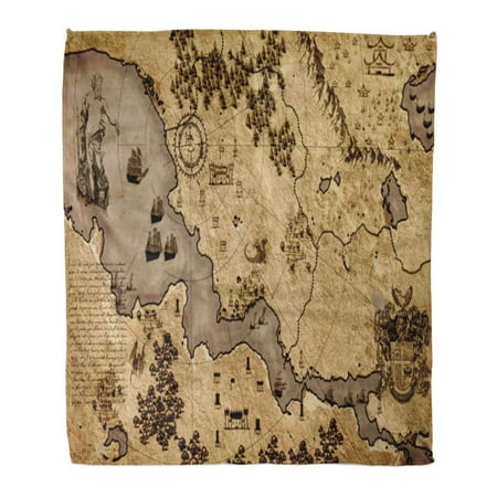 Ancient Treasures Light ASHLEIGH Flannel Throw Blanket Land Old Vintage Fantasy Map Medieval Treasure Ancient Antique Atlas 58x80 Inch Lightweight Cozy Plush Fluffy Warm Fuzzy Soft ()