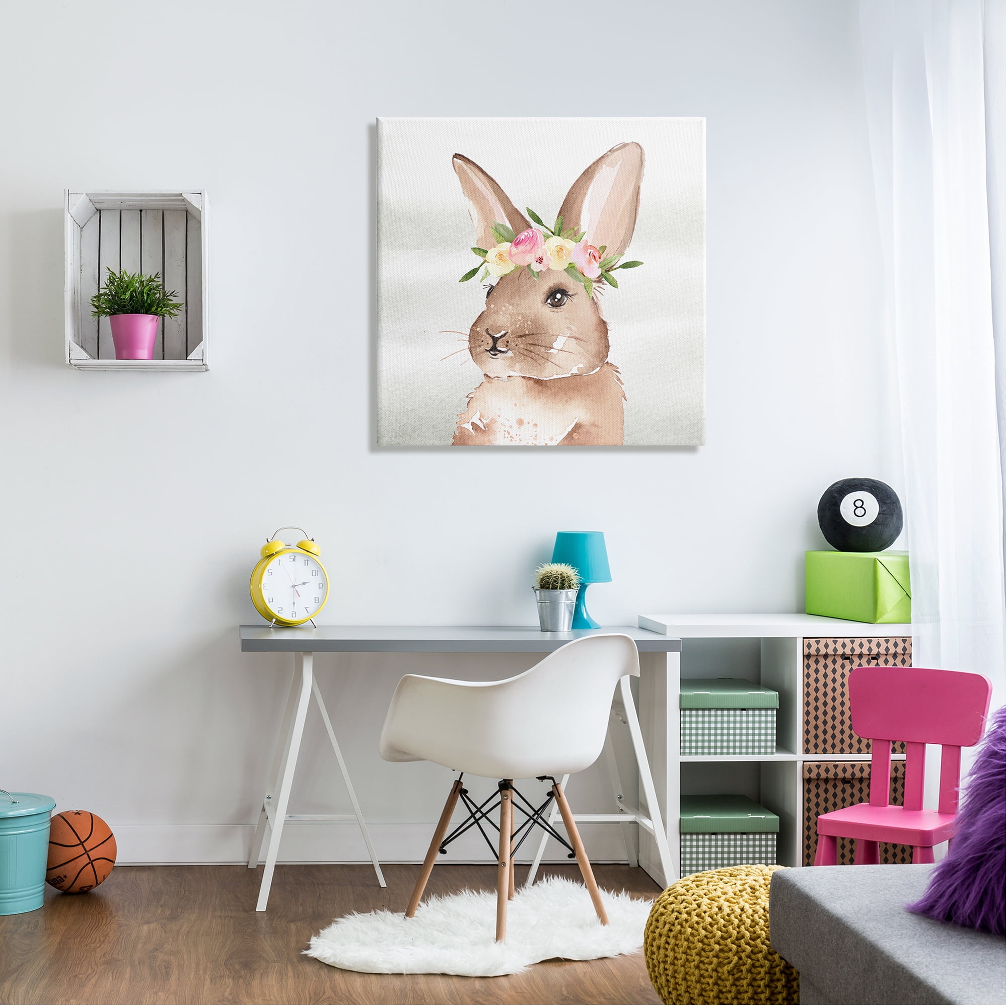 Stupell Industries Bunny with Rose Garland Animals & Insects Painting Gallery Wrapped Canvas Print Wall Art, 30 x 30