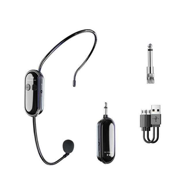 Auriculares con Micrófono Inalámbrico de 2,4 G y Alcance de 30 M para Amplificadores de Voz, Altavoces, Karaoke, Enseñanza y Discursos Al Aire Libre