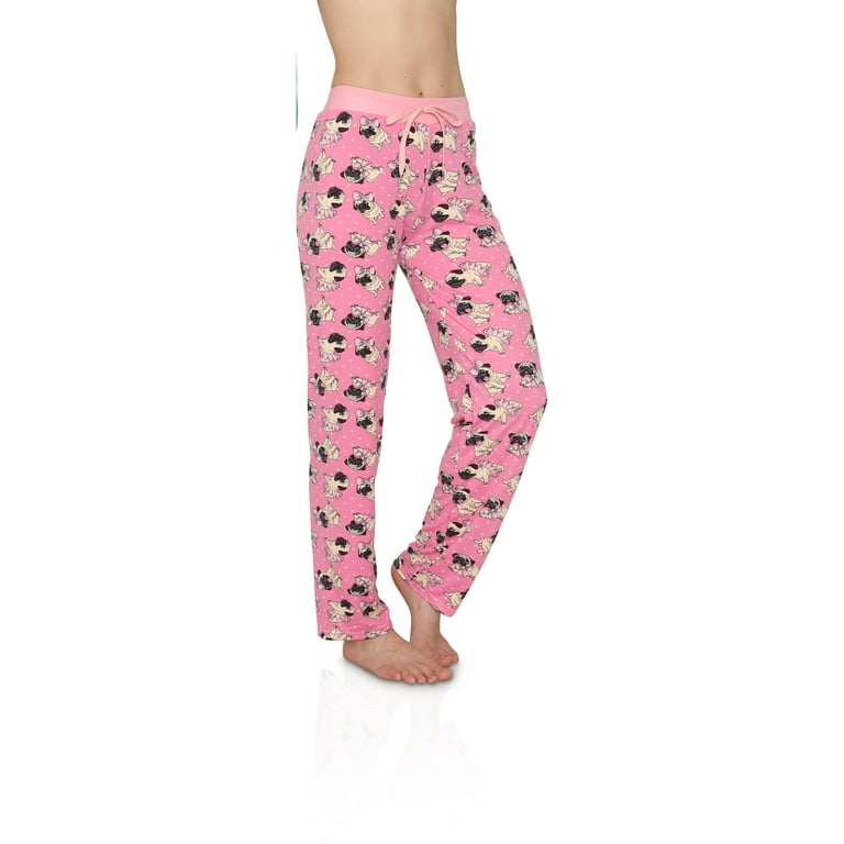 Womens Pajama Pants Female Bottoms Pink Pug Size X Large