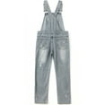thumbnail image 2 of KIDSCOOL SPACE Girls Big Bibs Pockets Ripped Holes Washed Cotton Jeans Overalls,LightGrey,12-13 Years, 2 of 7