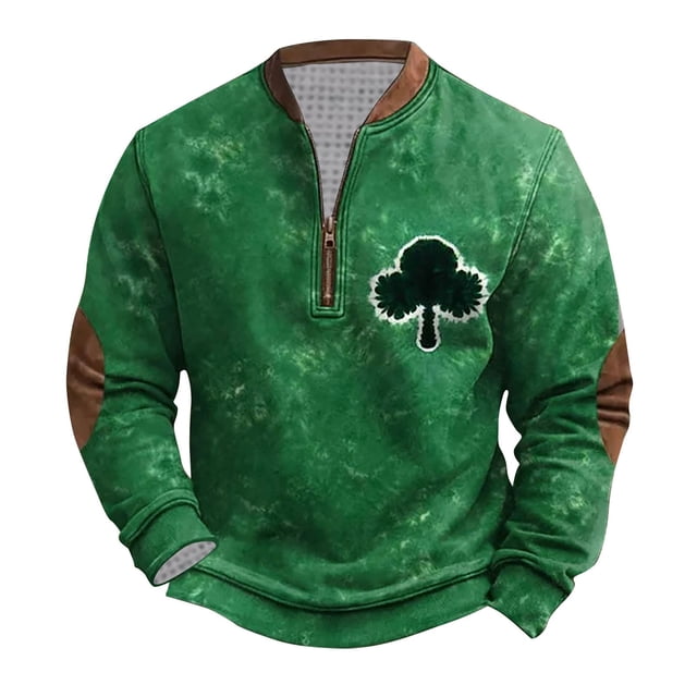 Penkiiy Haut Imprimé pour Hommes de la Saint-Patrick Demi-Fermeture à Glissière Manches Longues Col Rond TG Multicolore