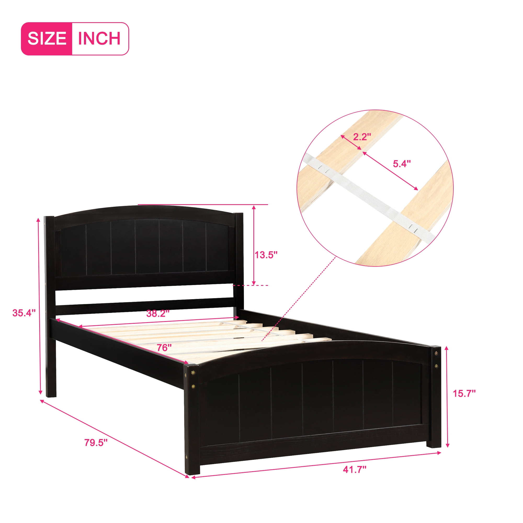 Aukfa Solid Wood Bed Frame, Twin Platform Bed with Headboard, Espresso