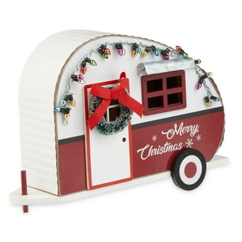 Holiday Time Red & White MDF Camper op Decoration, 6"H