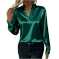 thumbnail image 5 of Eiyaclvo Satin Shirts for Women Long Sleeve Collared V Neck Business Casual Tops Elegant Business Office Blouse Loose Solid Top, 5 of 9