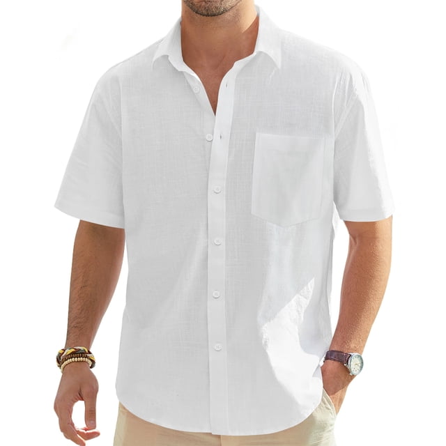 Camisa de lino de manga corta para hombre J.VER, blanca, talla grande