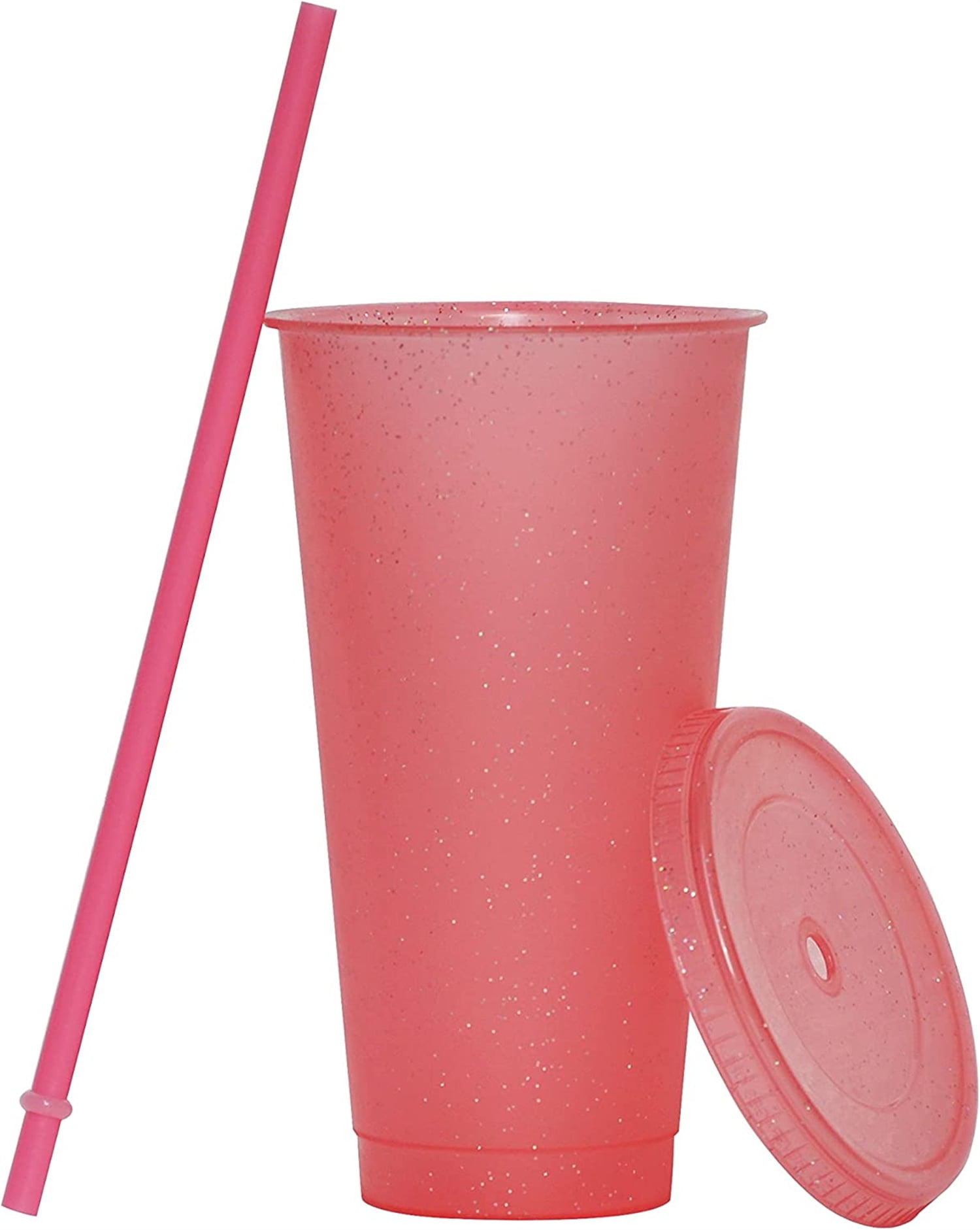 Large Plastic Cups - 6 Cups interchangeable lids Pink & Yellow w