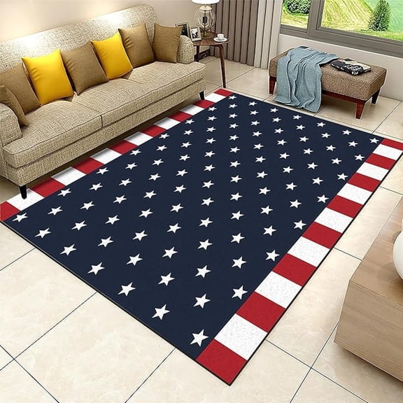 Retro Blue Stars And Stripes Area Rug, Flag Non Slip Noise Reduction Throw Rug, Machine Washable Durable Carpet For Indoor Bedroom Living Room Office Decor Rug 3x4ft