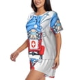 thumbnail image 2 of Fotbe Medicine Gnome Truck Red Print Pajama Set for Women 2 Piece Loungewear Short Sleeve Tops and Shorts Set Soft Sleepwear-XX-Large, 2 of 7