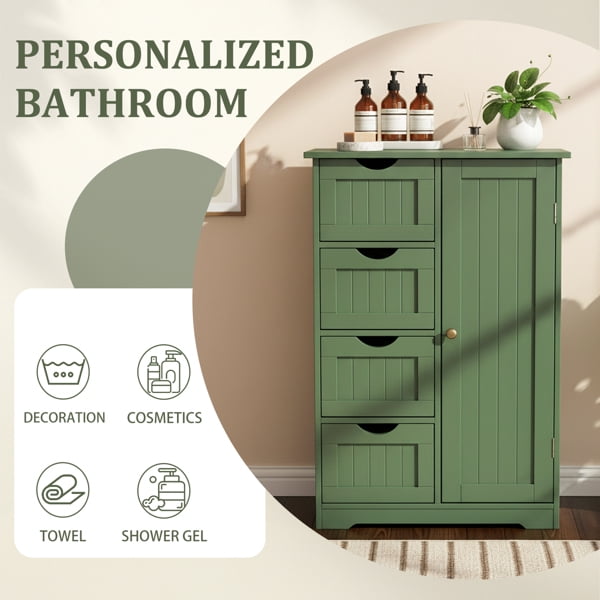 Alvantor Slim Freestanding Navy Blue Bathroom Storage Cabinet