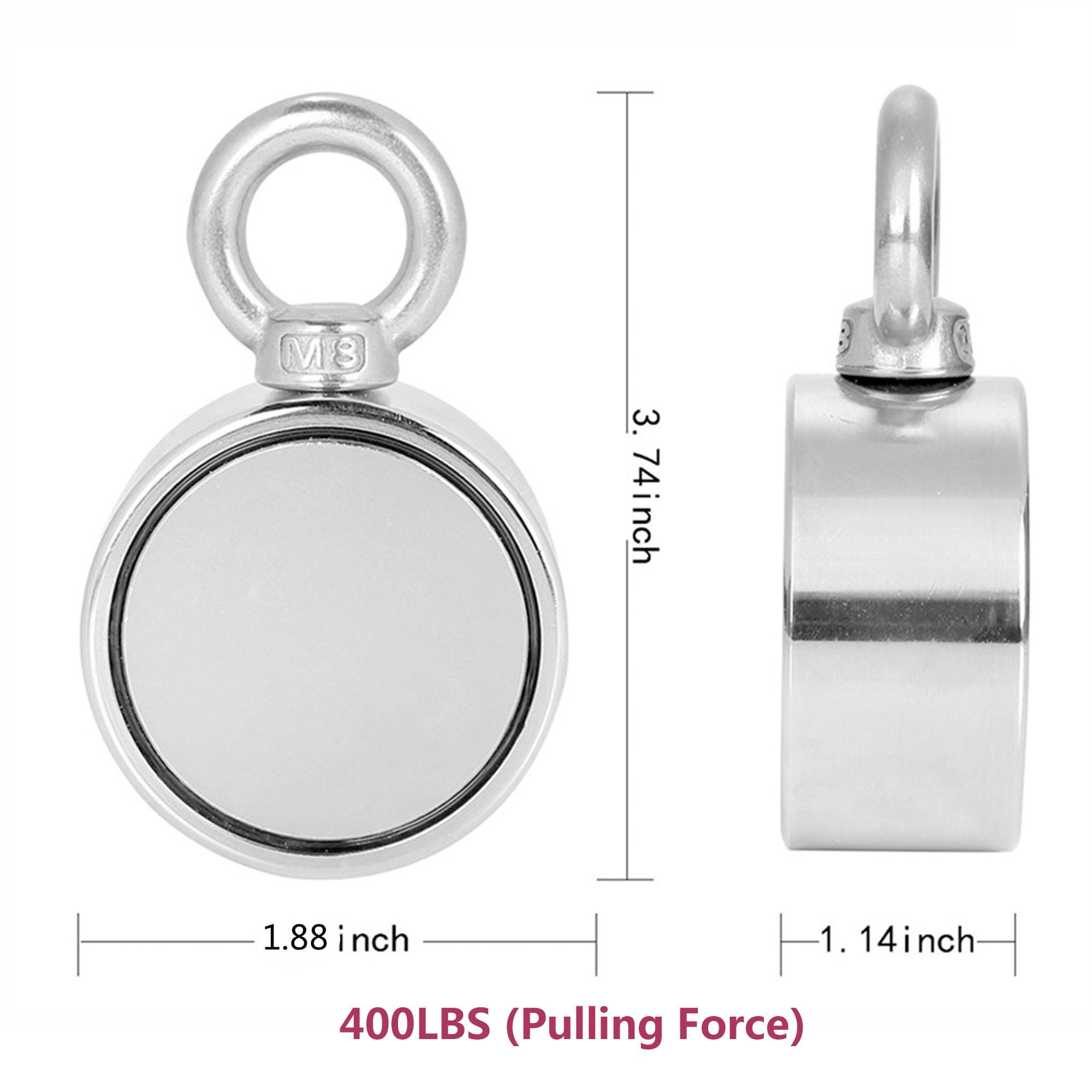 Spencer Round Double Sided Fishing Magnet Super Strong Neodymium 400LBS Pulling Force Thick Eyebolt Treasure Hunt with 10M Rope