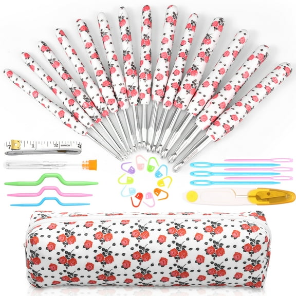 14 Sizes Crochet Hook Set 2.25 mm to 10 mm Ergonomic Knitting Needles Portable Knitting Hook Needle Crochet Accessories for Beginners Enthusiasts