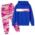 thumbnail image 3 of SonxaHe Big Girl' Outfits Camo Print Long Sleeve Hooded Sweatshirt Pants Oversized Outerwear Outfit Set Blue,Sized 9-10, 3 of 3