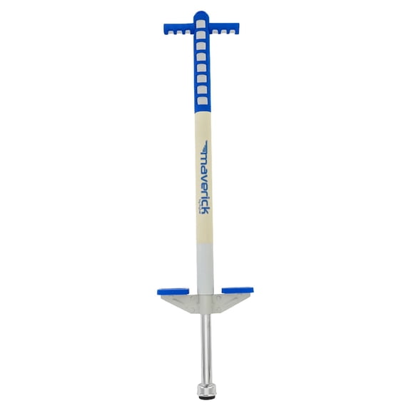 Flybar Maverick Pogo Stick for Kids Ages 5 , Perfect for Beginners, Easy Grip Handles, Outside Toys, Blue/White