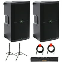 Mackie Thump215XT 1400W 15" Powered PA Loudspeaker System with DSP and Bluetooth (Pair) Bundle with Auray SS-47S-PB Steel Speaker Stands, Carrying Case, and 2x XLR-XLR Cable