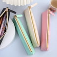 thumbnail image 4 of Leather Pencil Pouch, Slim Design Small Pencil Pouch Pencil Bag Zipper Pencil Case Bag Stationery Pouch Bag, Transparent Student Pen Bag, Makeup Storage Bag, Lightweight, Durable, ( Beige ), 4 of 5