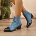 thumbnail image 6 of Bnwani Women Boots Footwear New Winter Fashion Toe Square Thick Chunky Casual Splicing Boot Blue Size 7, 6 of 9