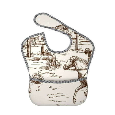Bingfone Mess-Proof Baby Bib - Waterproof Bib For Baby Boy Or Girl With Food Catcher Pocket, Unisex-Western Desert Cowboys3