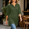 thumbnail image 6 of Women's Plus 3/4 Sleeve Tunic Tops Notch V Neck Flowy Blouses Loose Fit Long Shirts with Pockets to Wear with Leggings Office Daily Wear, Army Green, L, 6 of 8