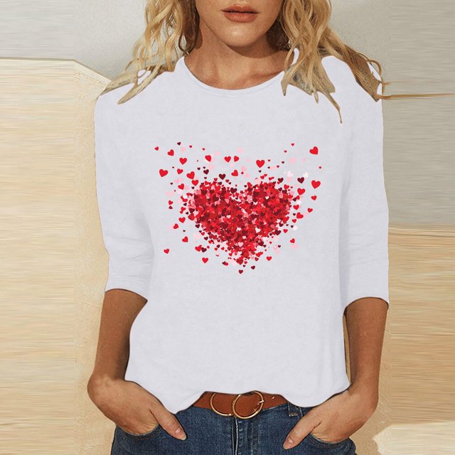 CFLVAEK Valentine's T-Shirts pour Femmes Mode T-Shirts Graphiques Cœur Décontractés Manches Courtes T-Shirts en Modal Confortables Col Rond Hauts Cadeaux Valentines Day pour Elle 2025 L