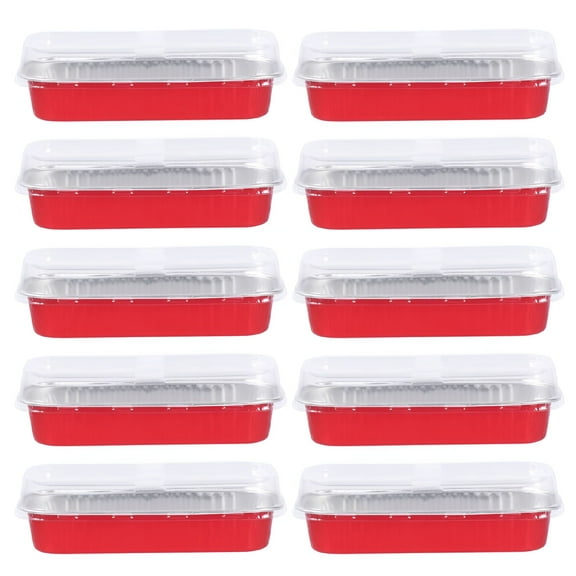 ACDANC 10pcs 200ml Rectangular Aluminum Foil Baking Boxes Disposable Dessert Mold Baking Pans Bakeware (Red)
