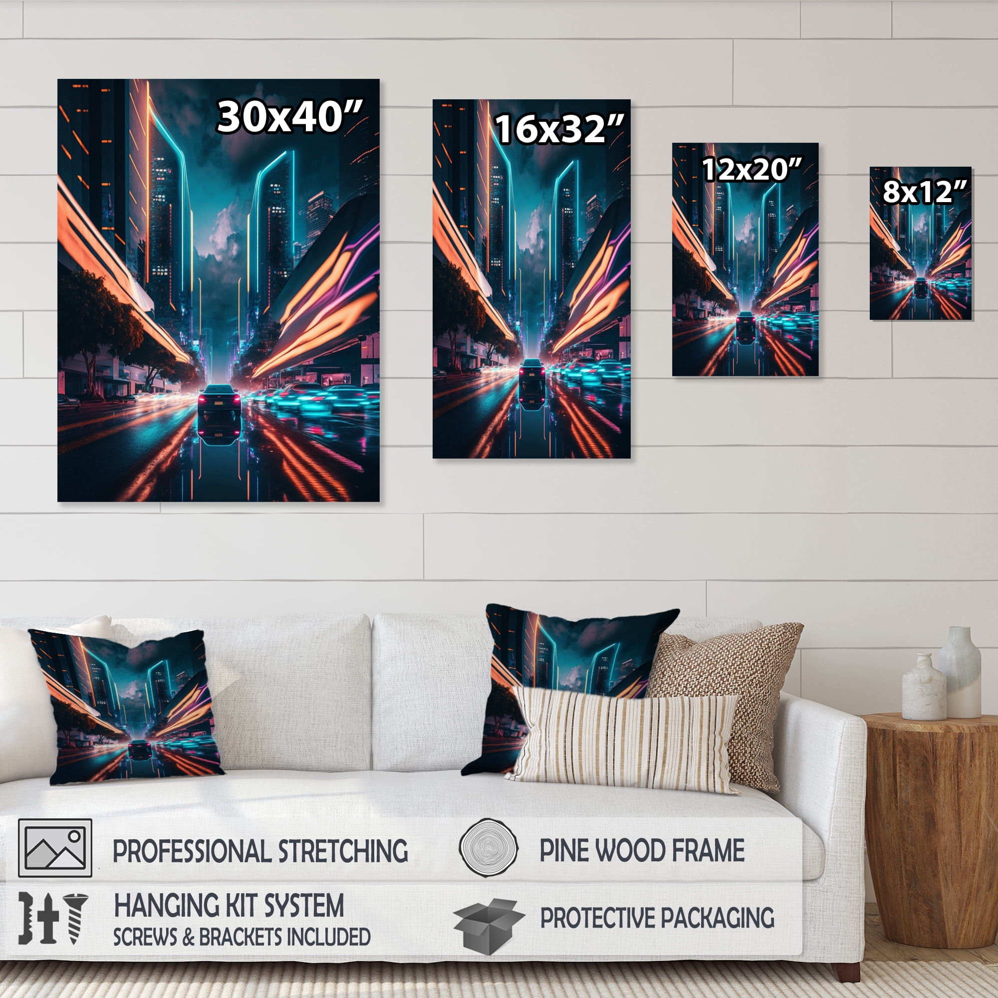 Designart Futuristic Miami Neon Art IV Canvas Wall Art