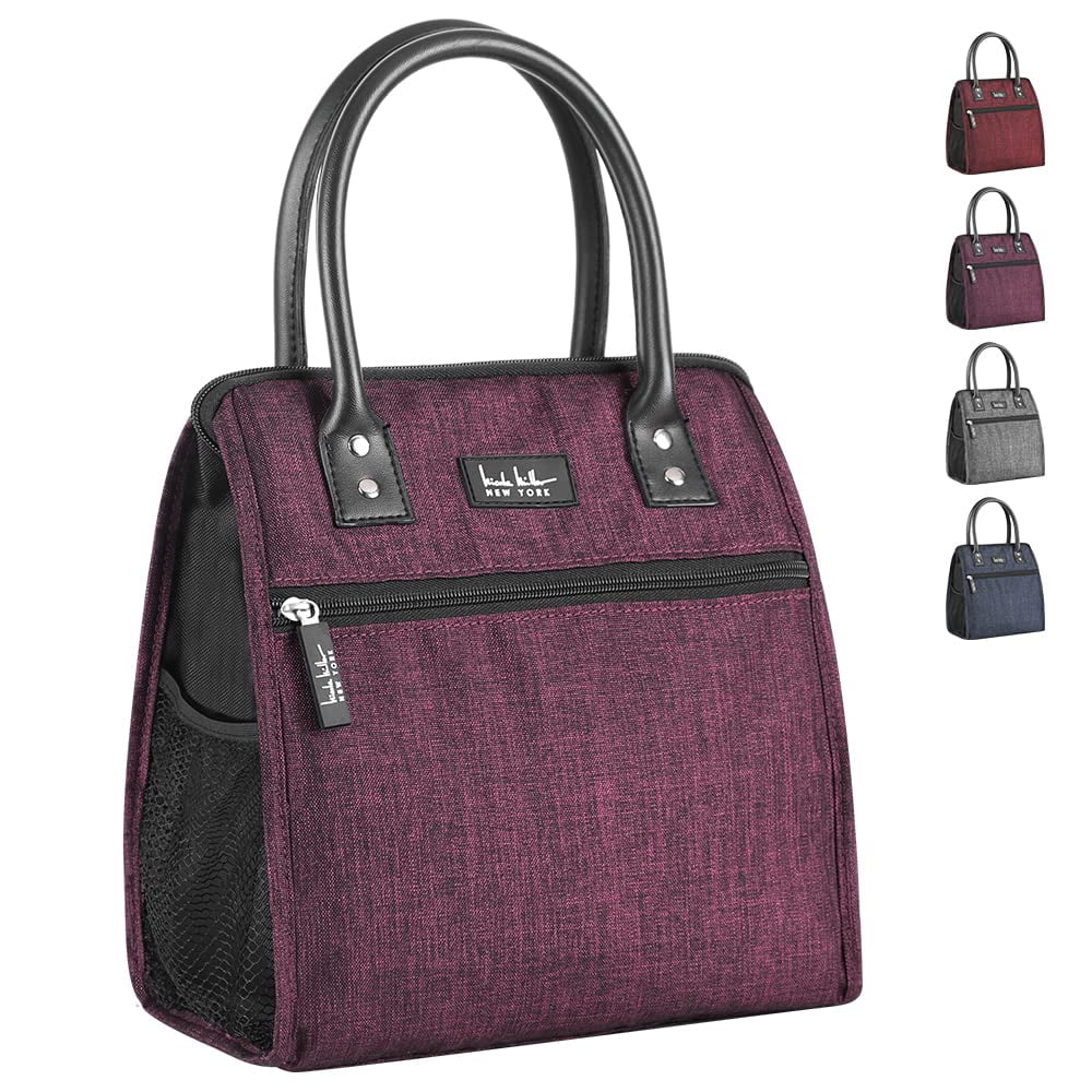 Nicole Miller Insulated Lunch Bag Tote Thermal Soft Side Wide Open Cooler Ice Bag Lunch Box for Food with Drink Bottle Holder for Women Men Kids Picnic Boating Beach Fishing Work