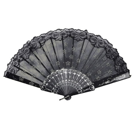 

Tuscom gift for Halloween Christmas and Thanksgiving Best Chinese Style Dance Wedding Party Lace Silk Folding Hand Held Flower Fan