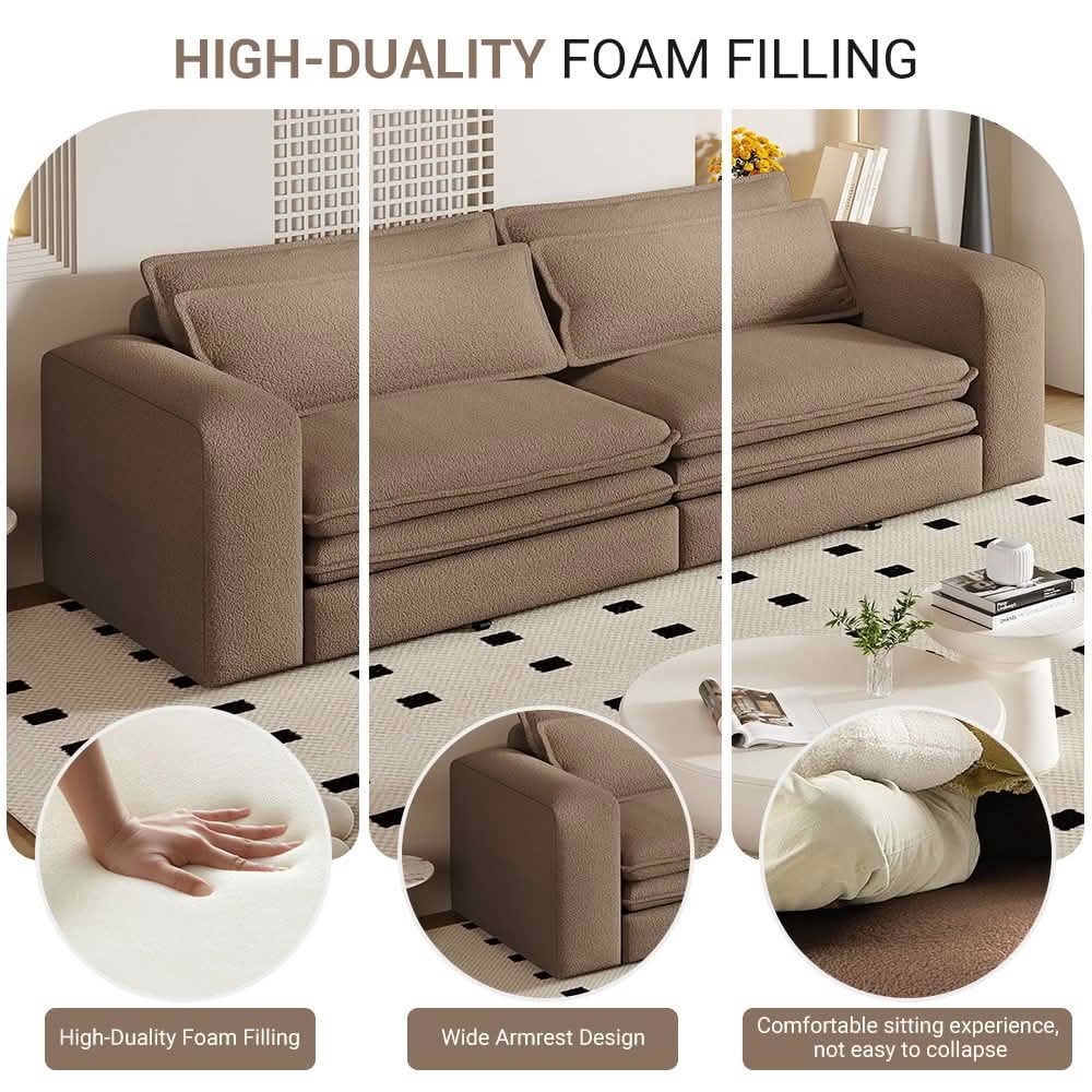 MAYEERTY 93" King‑Size Pull‑Out Sleeper Sofa Bed, 3‑in‑1 Convertible Chaise Lounge, Teddy Fabric 3‑Seater Couch Includes 2 Lumbar Pillows for Living Room & Study