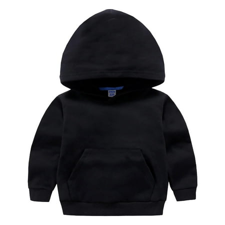 yocbz Toddler Baby Boy Girl Hoodies Solid Color Long Sleeve Kangaroo Pocket Hooded Sweatshirt Top Fall Winter Clothes Black 11-12 Years