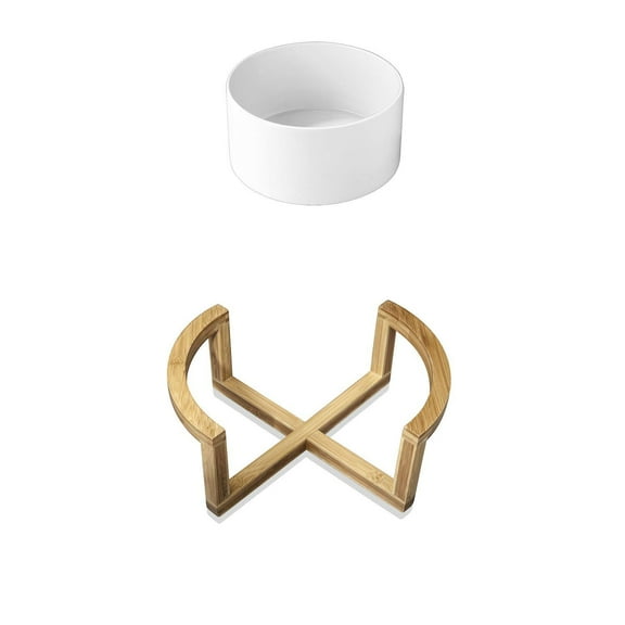 Wilmax WL-992746/A 47-Ounce Porcelain Bowl with WL-771104/A Bamboo Bowl Stand